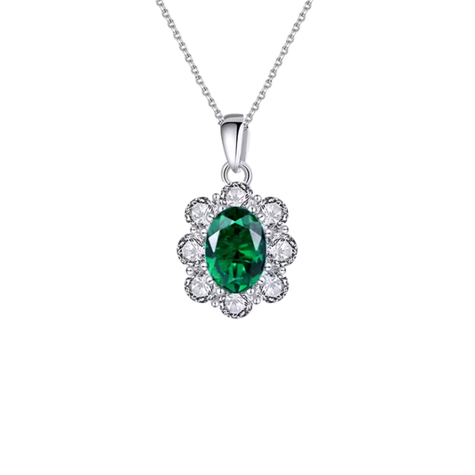 Silver Esmerald Bloom Necklace