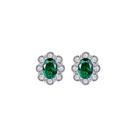 Silver Esmerald Bloom Earring
