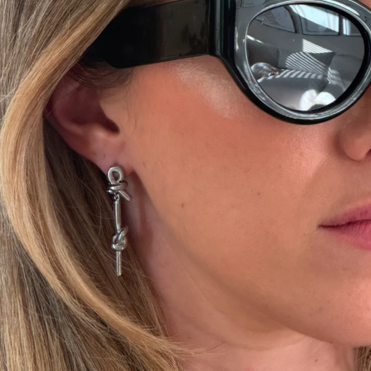 Silver knot drop earrings