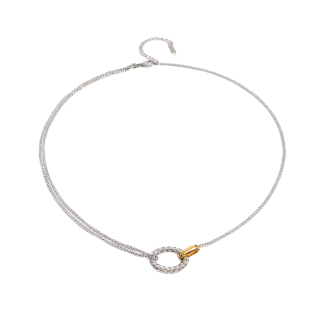 SILVER TWO-TONE CHARM NECKLACE