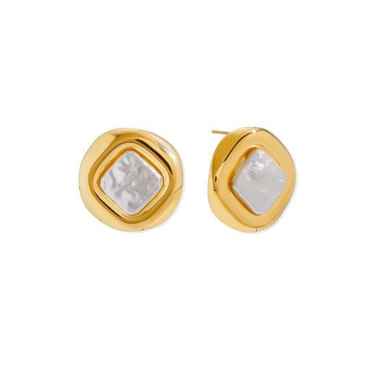 Circle Pearl Golden Earrings