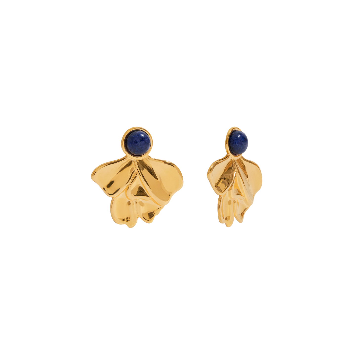 Gold Earrings With Blue Leaf