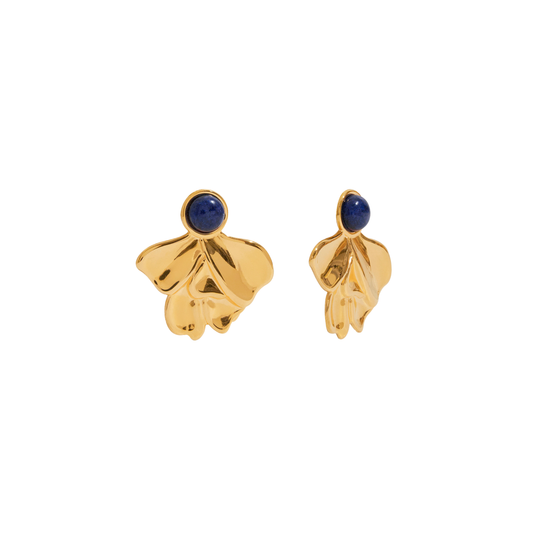 Gold Earrings With Blue Leaf
