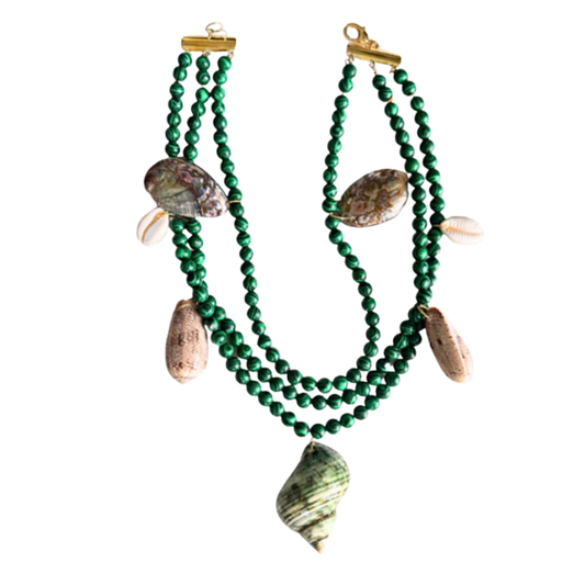 Malachite Shell Necklace | Gold & Green Ocean Pendant