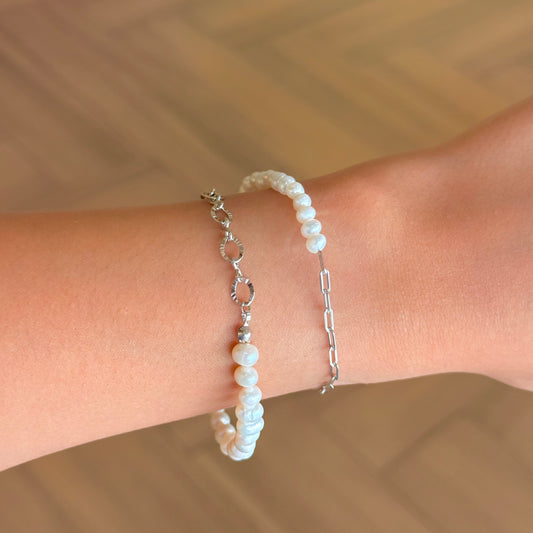 Silver Figaro Pearl Bracelet