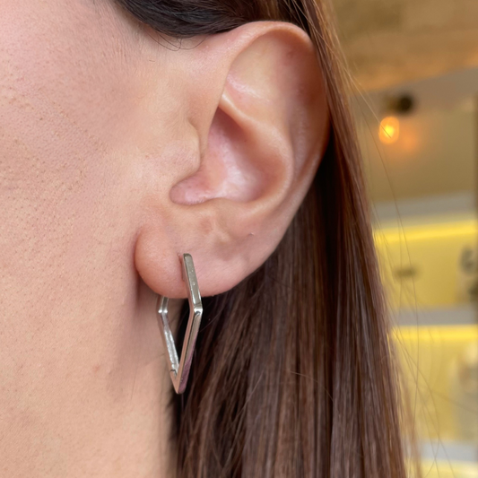 Metal drop silver hoops