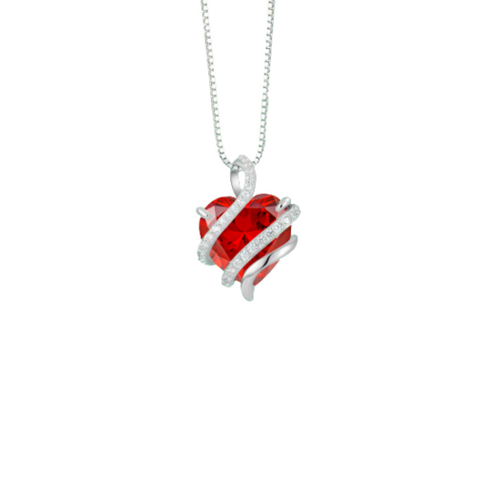 Red heart silver necklace