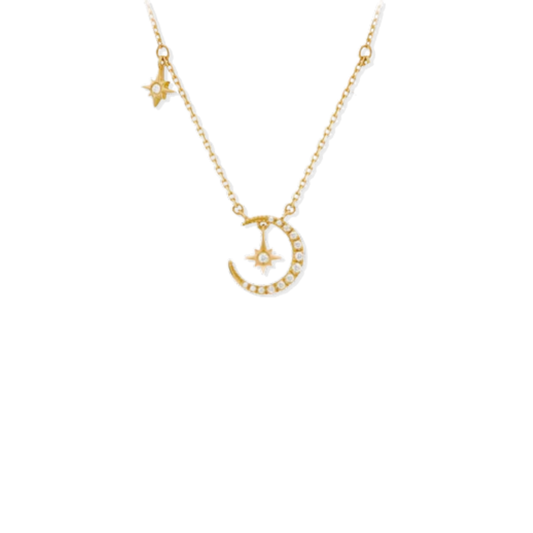Moon Double Star Gold Necklace
