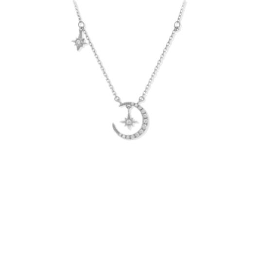 Moon Double Star Silver Necklace