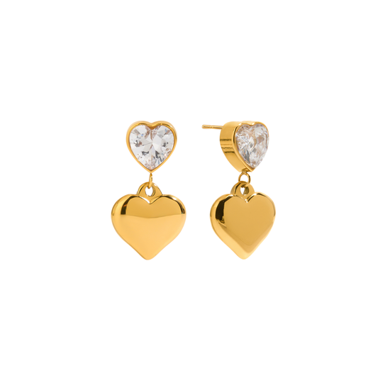 Double Heart Golden Earrings