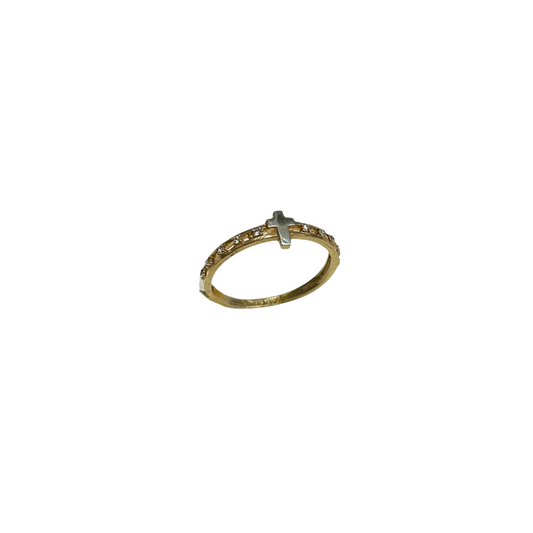 Anillo cruz con zirconia 10k