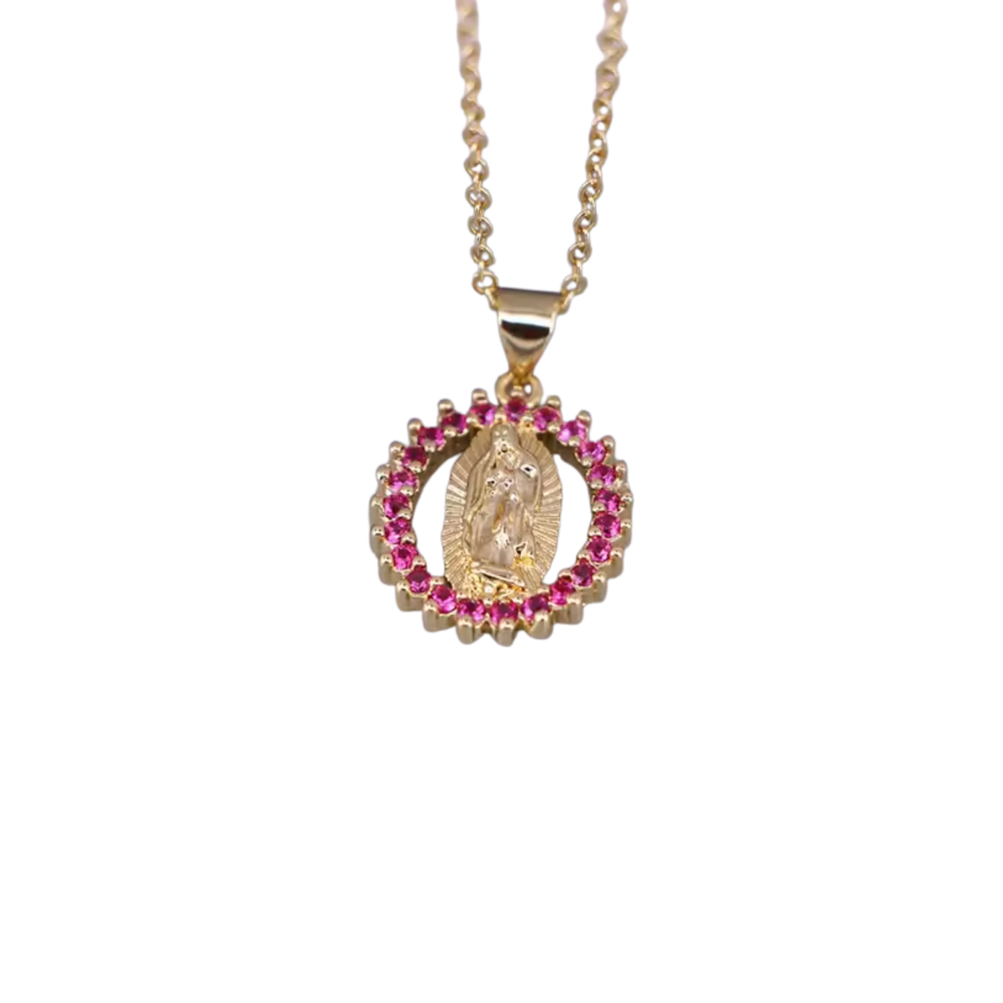 Spark Pink Virgin Mary Golden Necklace