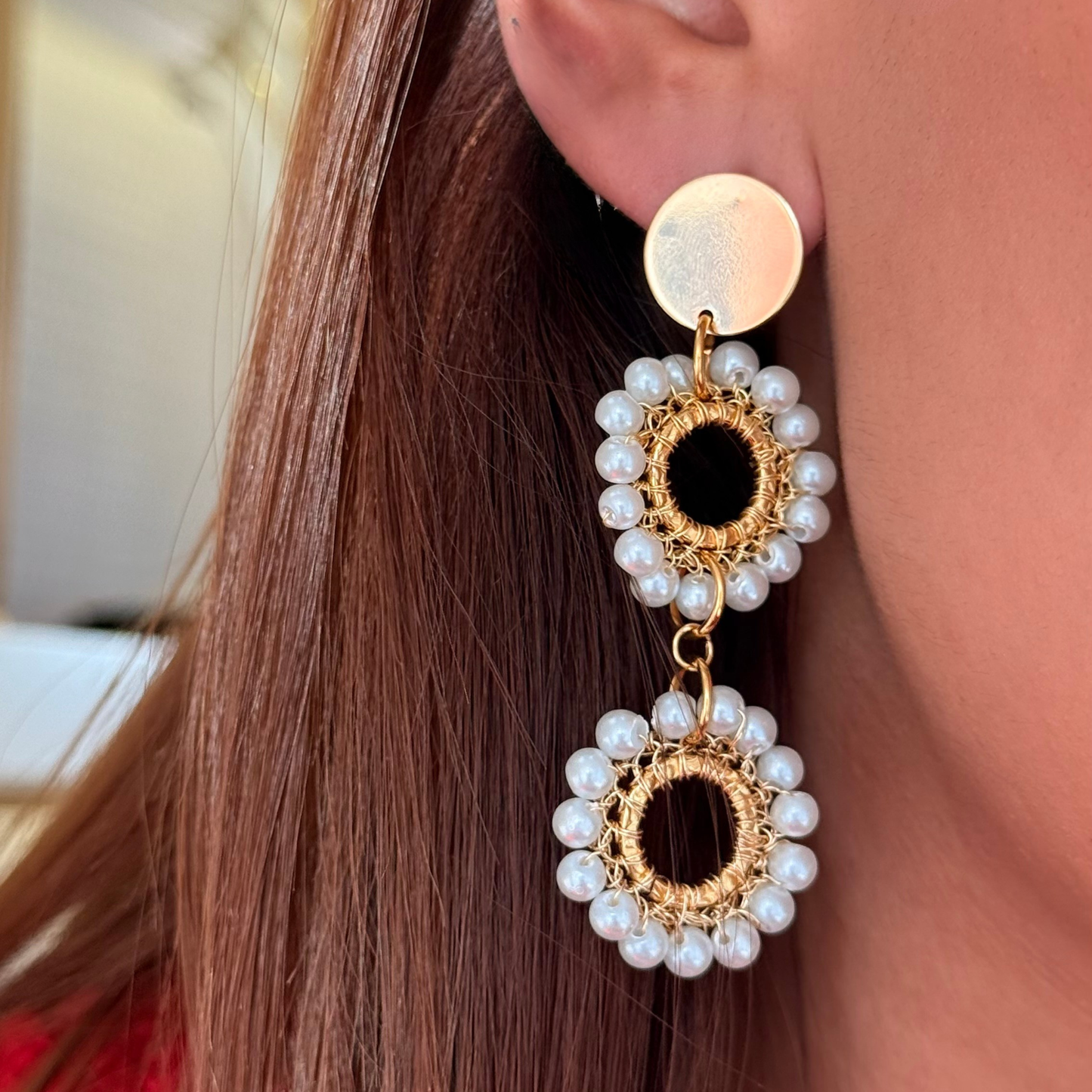 Arete Tejido Circular Con Perlas