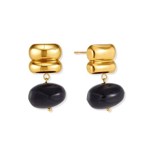 Black Stone Golden Earrings