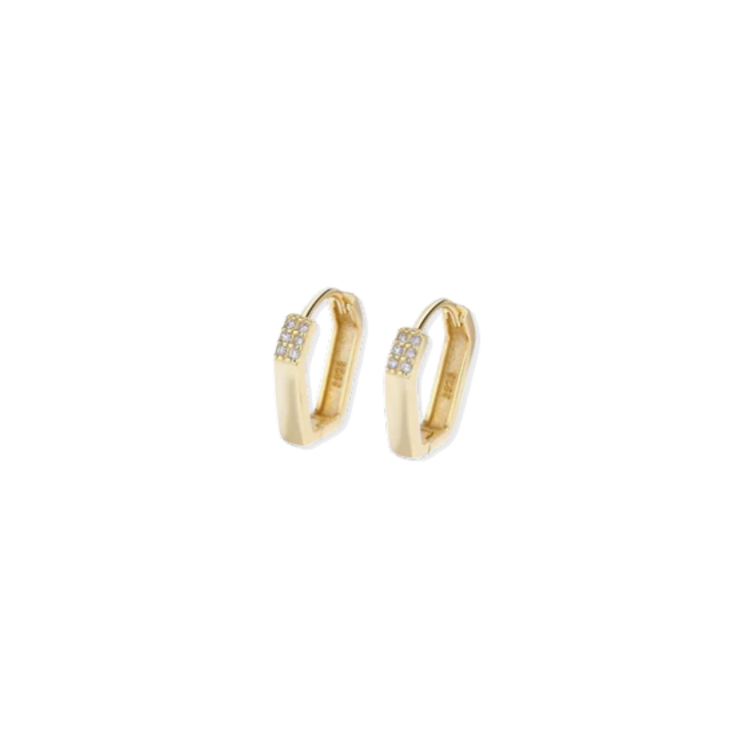 Oval Squared Top Gold Hoops