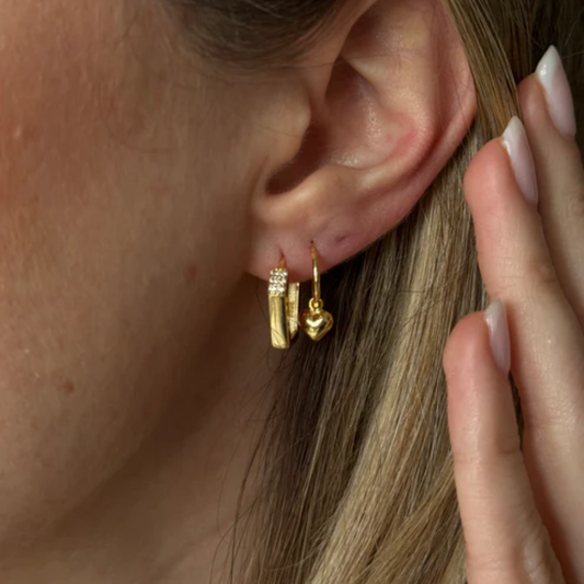 Oval Squared Top Gold Hoops