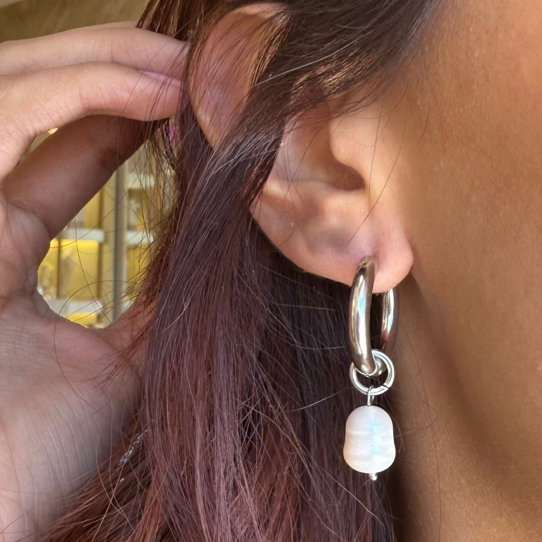 Silver Hoops Pearl