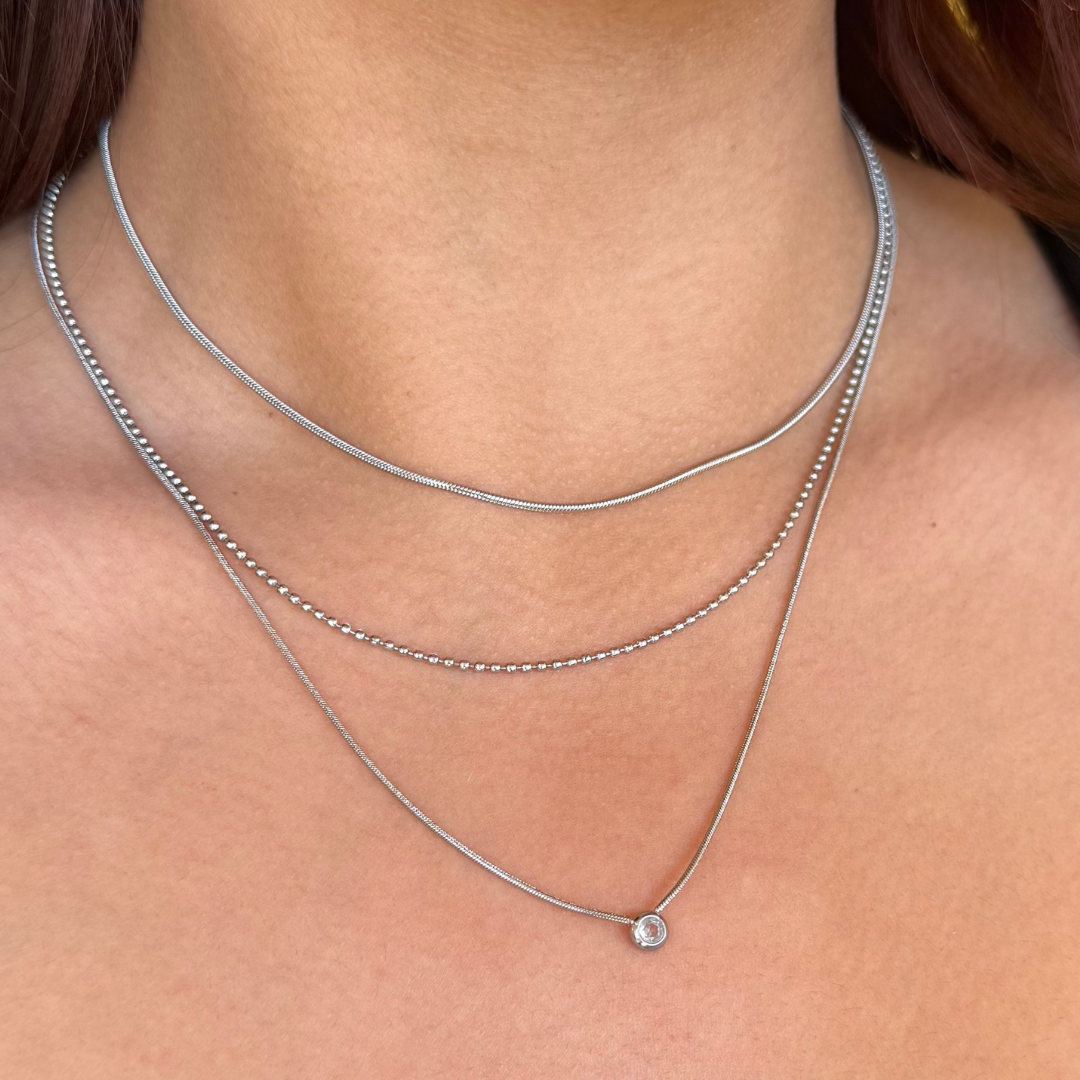 Silver Layering Simple Necklace