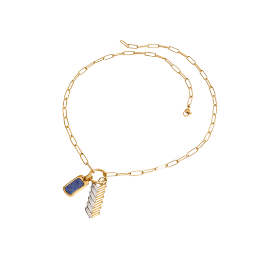 Dual Charm And Lapizlasuli Gold Necklace