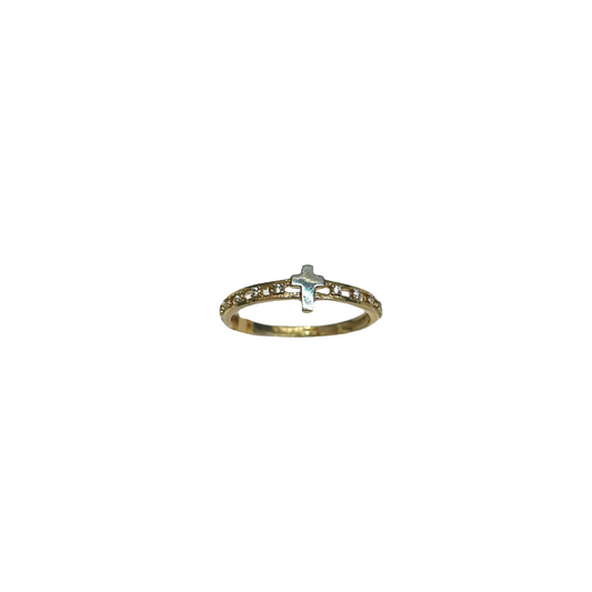 Anillo cruz con zirconia 10k