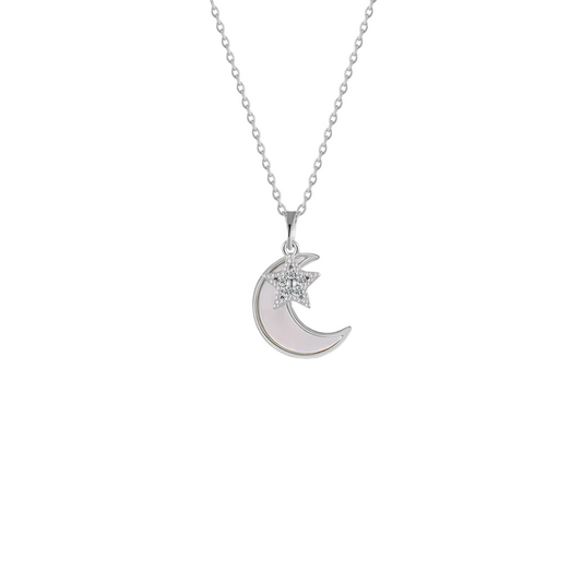 Silver Mother-Of-Pearl Moon Necklace