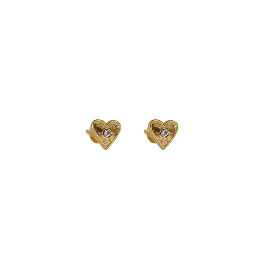Textured Heart Stud with Crystal