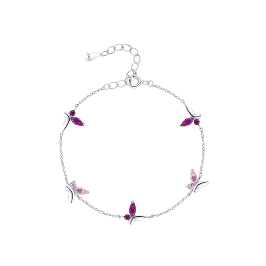 Pink Butterfly Romantic Silver Bracelet