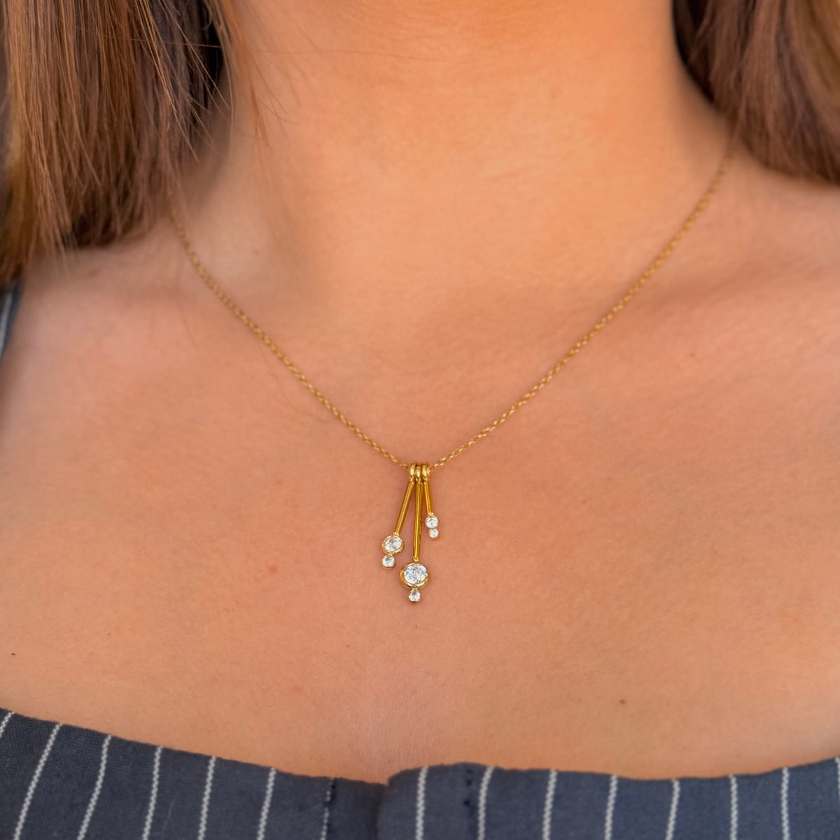 Clear Zirc Drop Golden Necklace