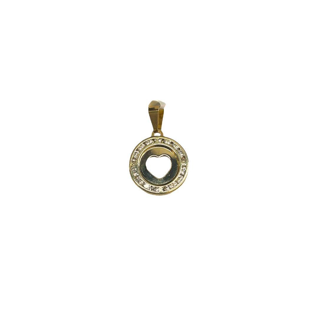 Round outline heart charm 10k