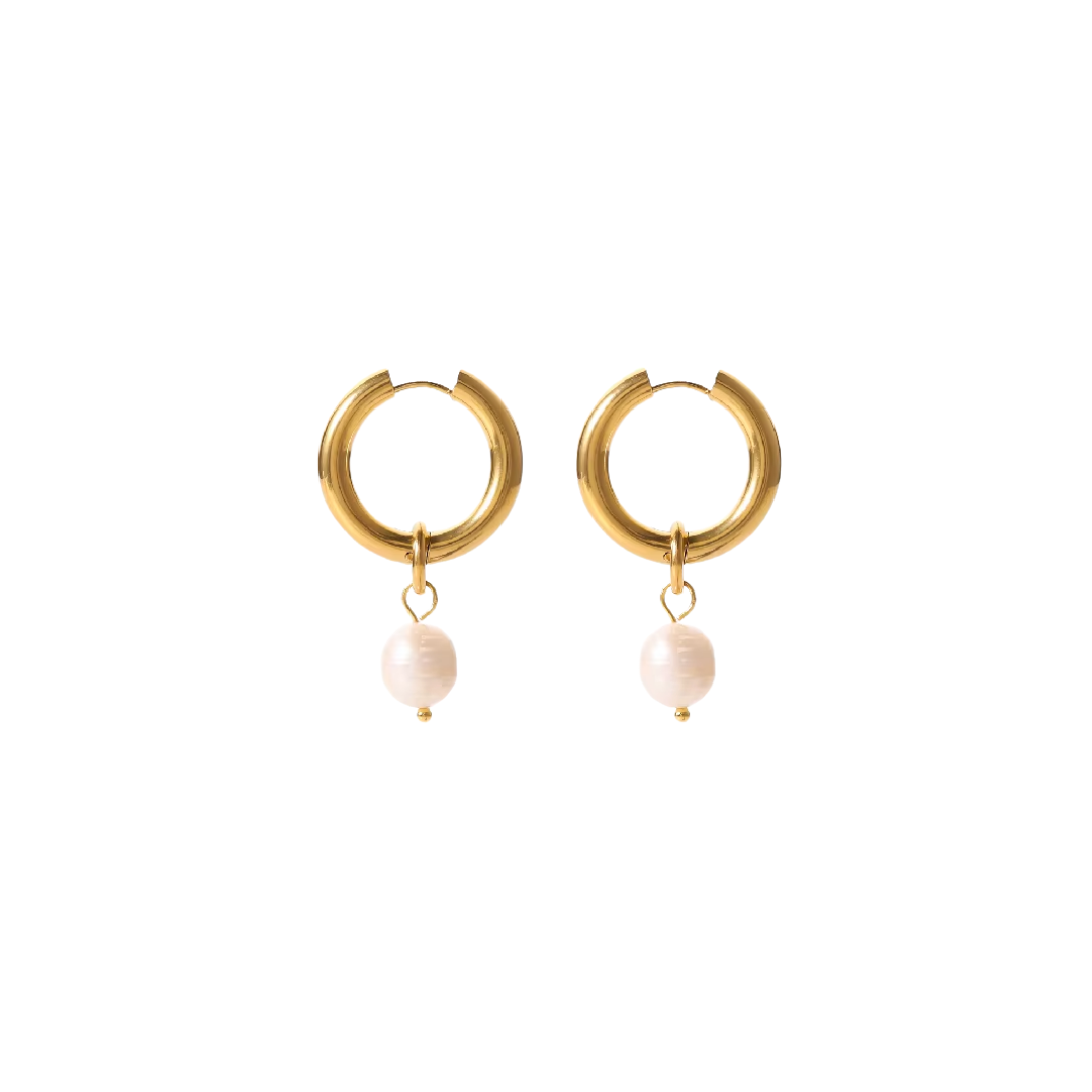 GOLDEN HOOPS PEARL DROP