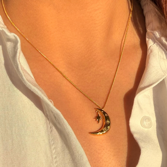 Textured Moon Golden Necklace