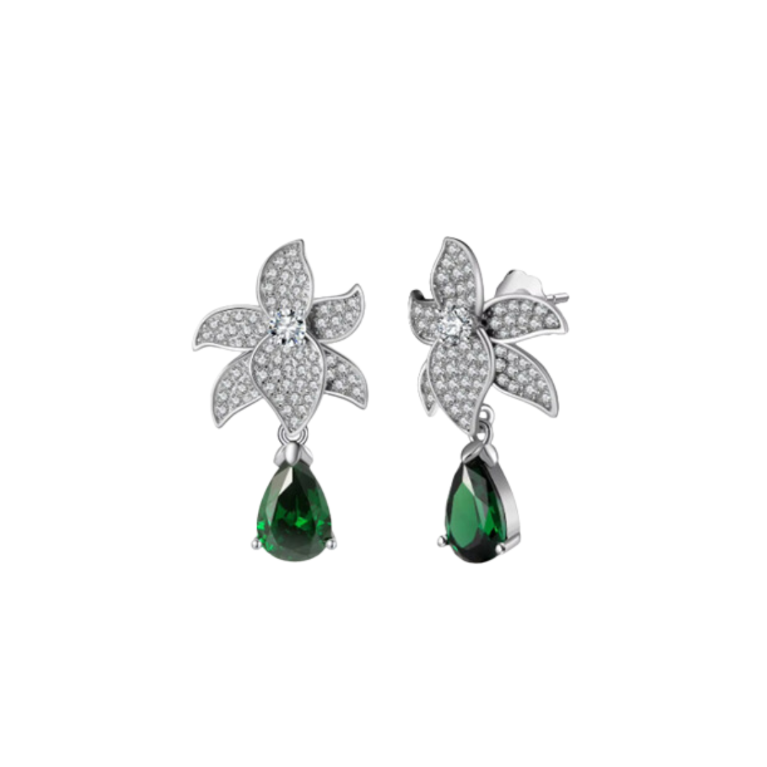 VAN EMERALD FLOWER EARRINGS