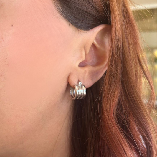 Triple silver hoops