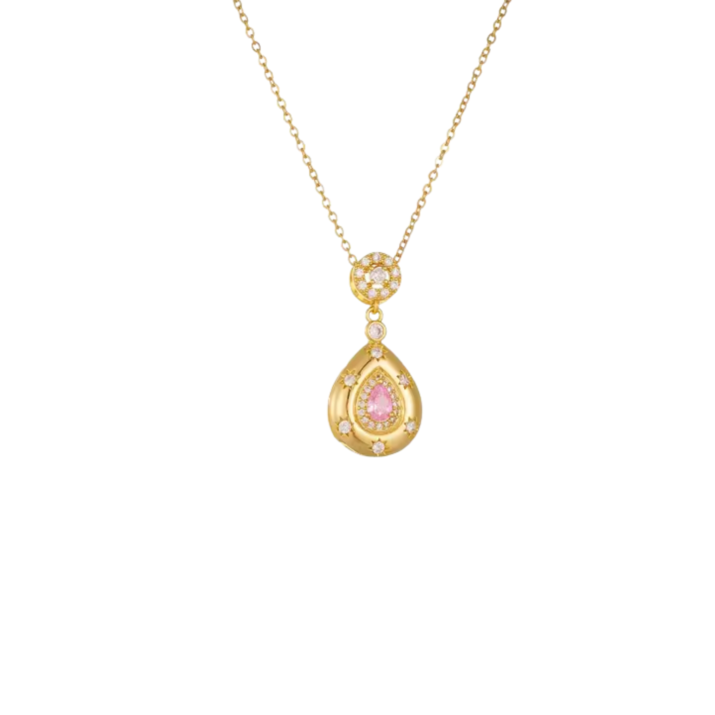Golden Pink Drop Necklace