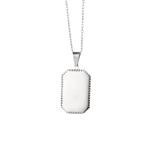 Silver Plaid Engraved Necklace