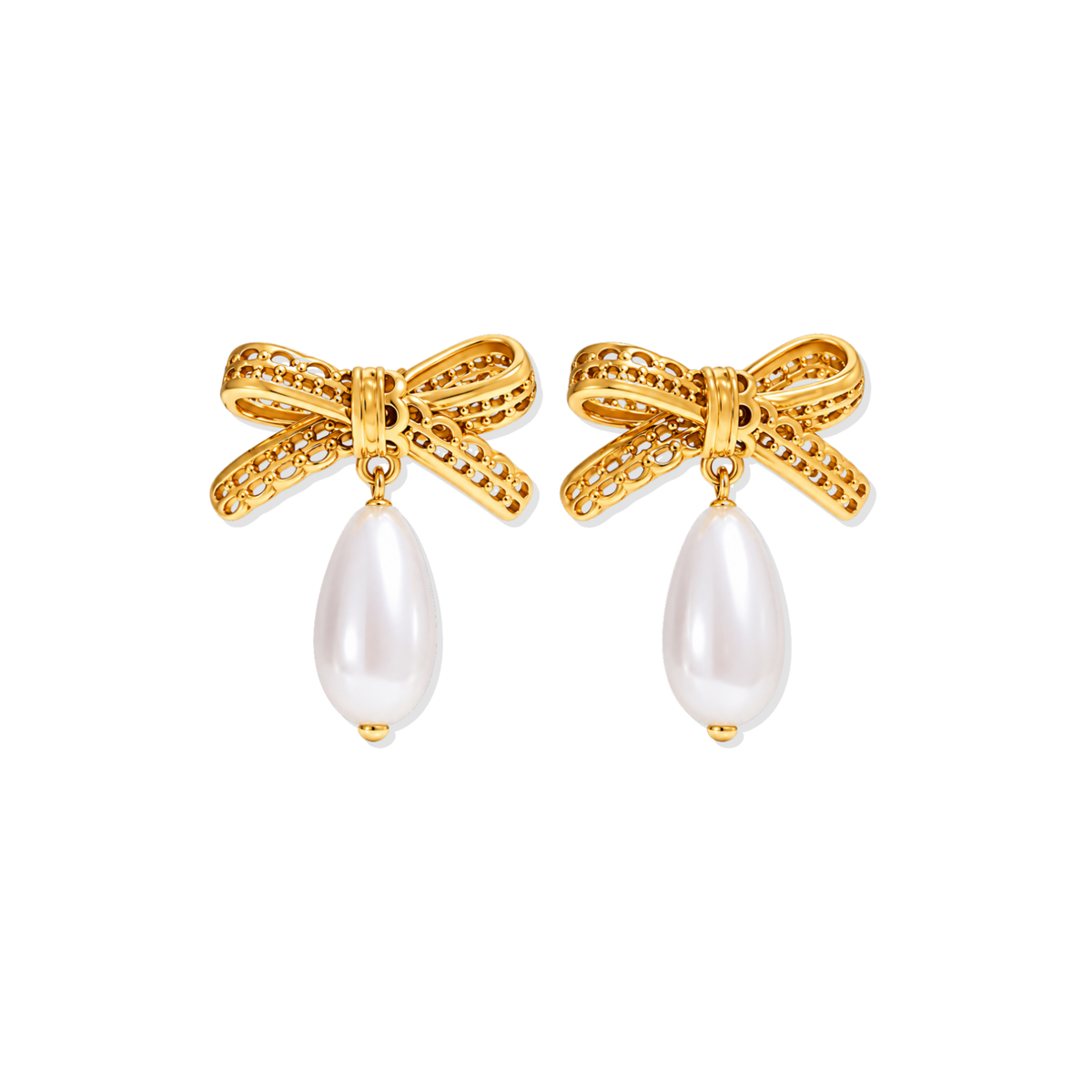 Golden Pear Bow Earrings