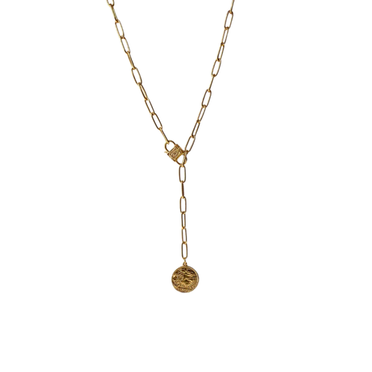 Athena Gold Coin Lariat Necklace