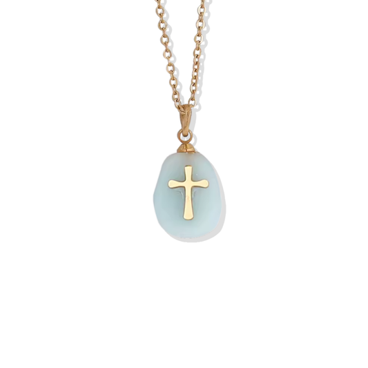 Light Blue Stone Cross Necklace