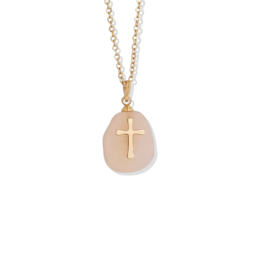 Light Pink Stone Cross Necklace