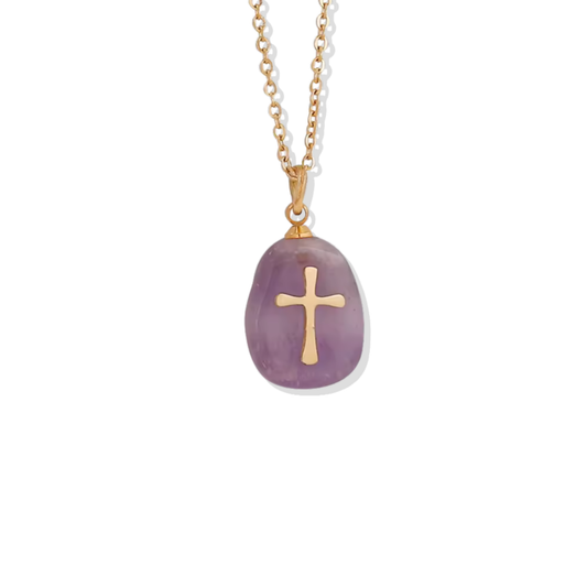 Purple Stone Cross Necklace