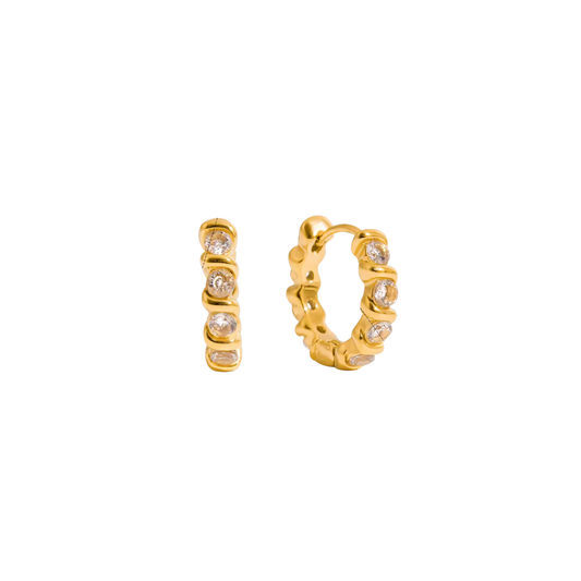 Bezel Twisted Golden Hoops