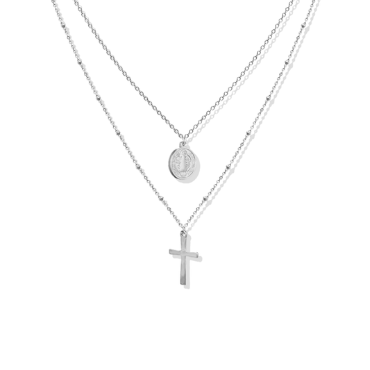 Saint Silver Double Necklace