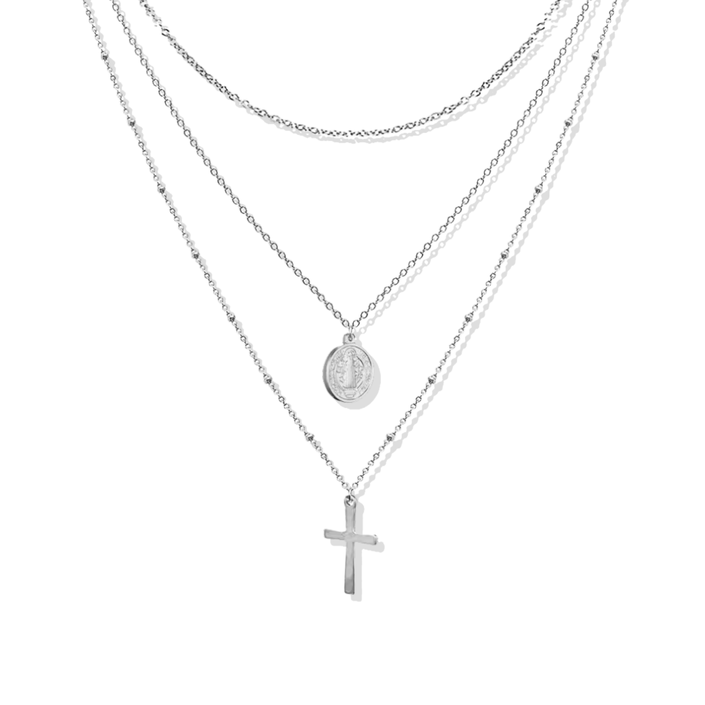 Saint Silver Triple Necklace