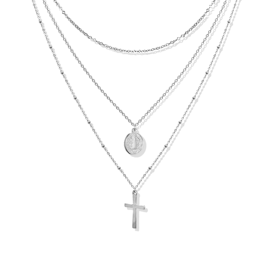 Saint Silver Triple Necklace