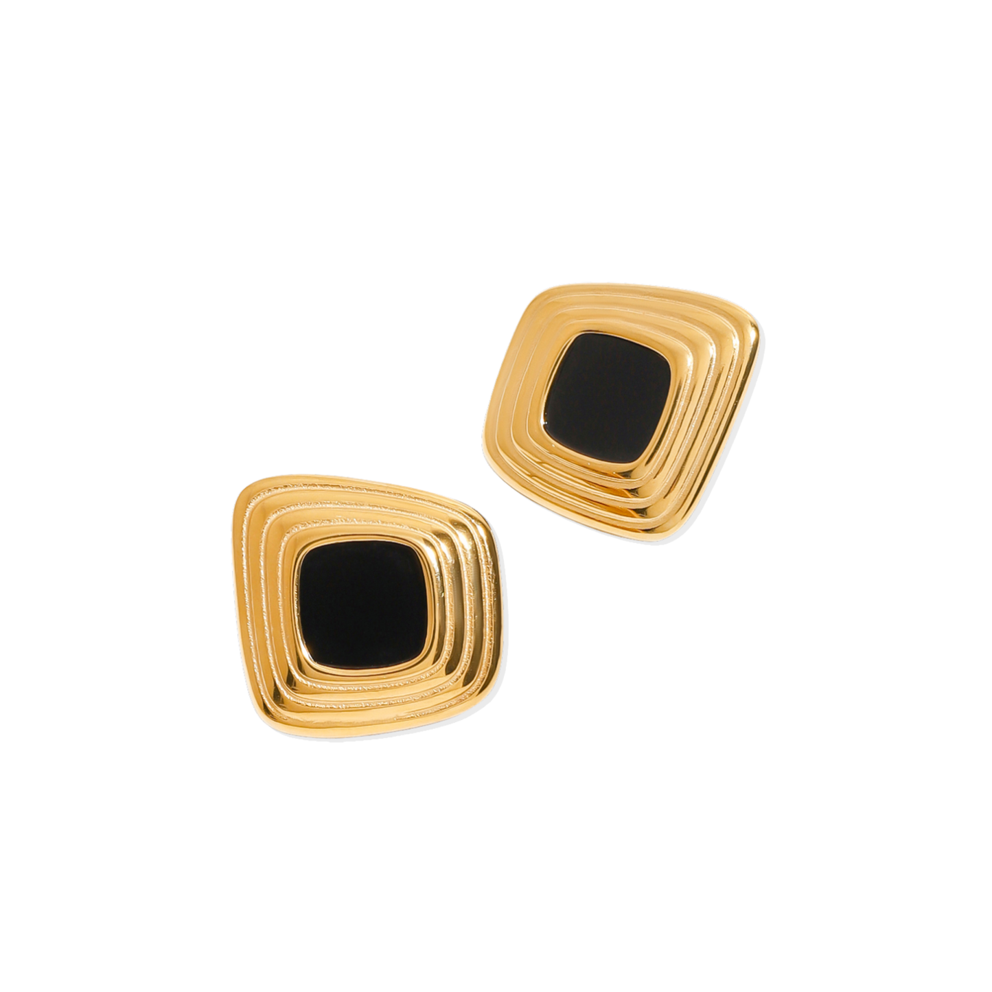 Black Square Golden Earrings