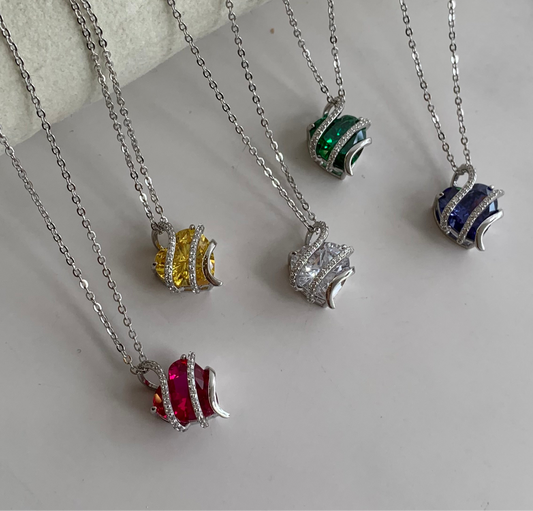 Red heart silver necklace