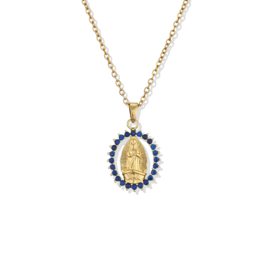 Blue Stones Virgin Mary Necklace