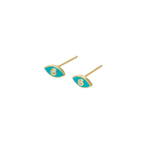 Enamel Evil Eye Turquoise Studs