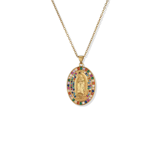Colorful Stones Virgin Mary Necklace
