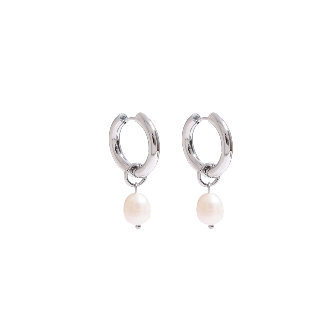 Silver Hoops Pearl